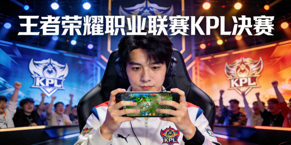 王者荣耀职业联赛KPL决赛 - 手机电竞选手在舞台上专注比赛